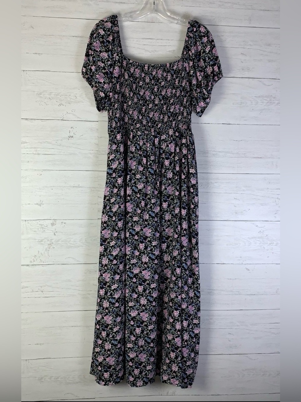 Wallflower Floral Smocked Square Neck Puff  Short Sleeve Maxi dress size XL